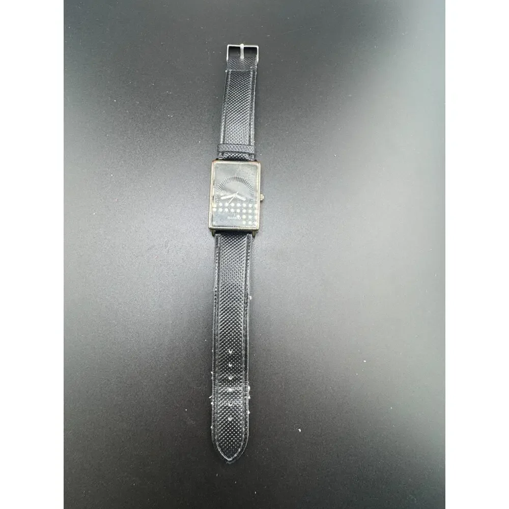 Bariho Rectangular Tank Watch Silver Black Dial Red